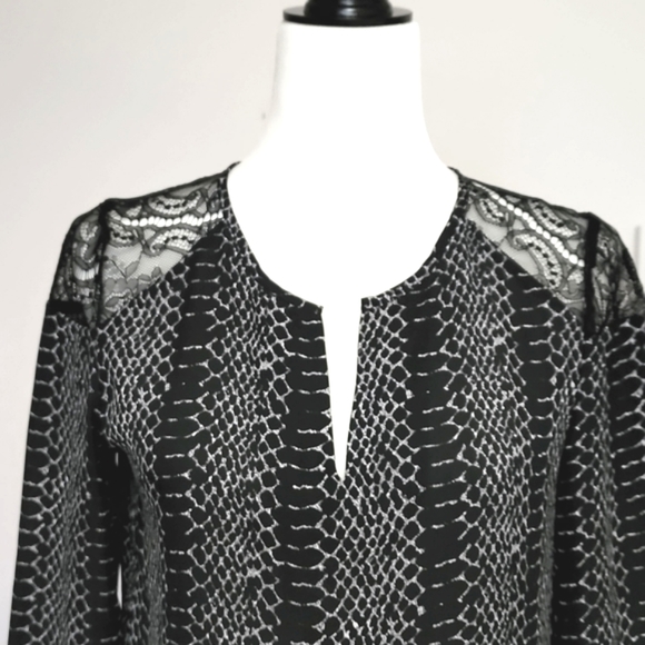 Dex 3/4 Sleeve Snakeskin Top with Lace Detail - Picture 4 of 8